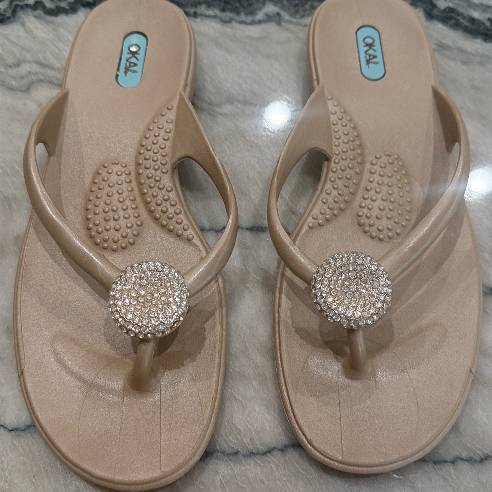 Oka-B Women's Tan Sandals with Rhinestone Detail